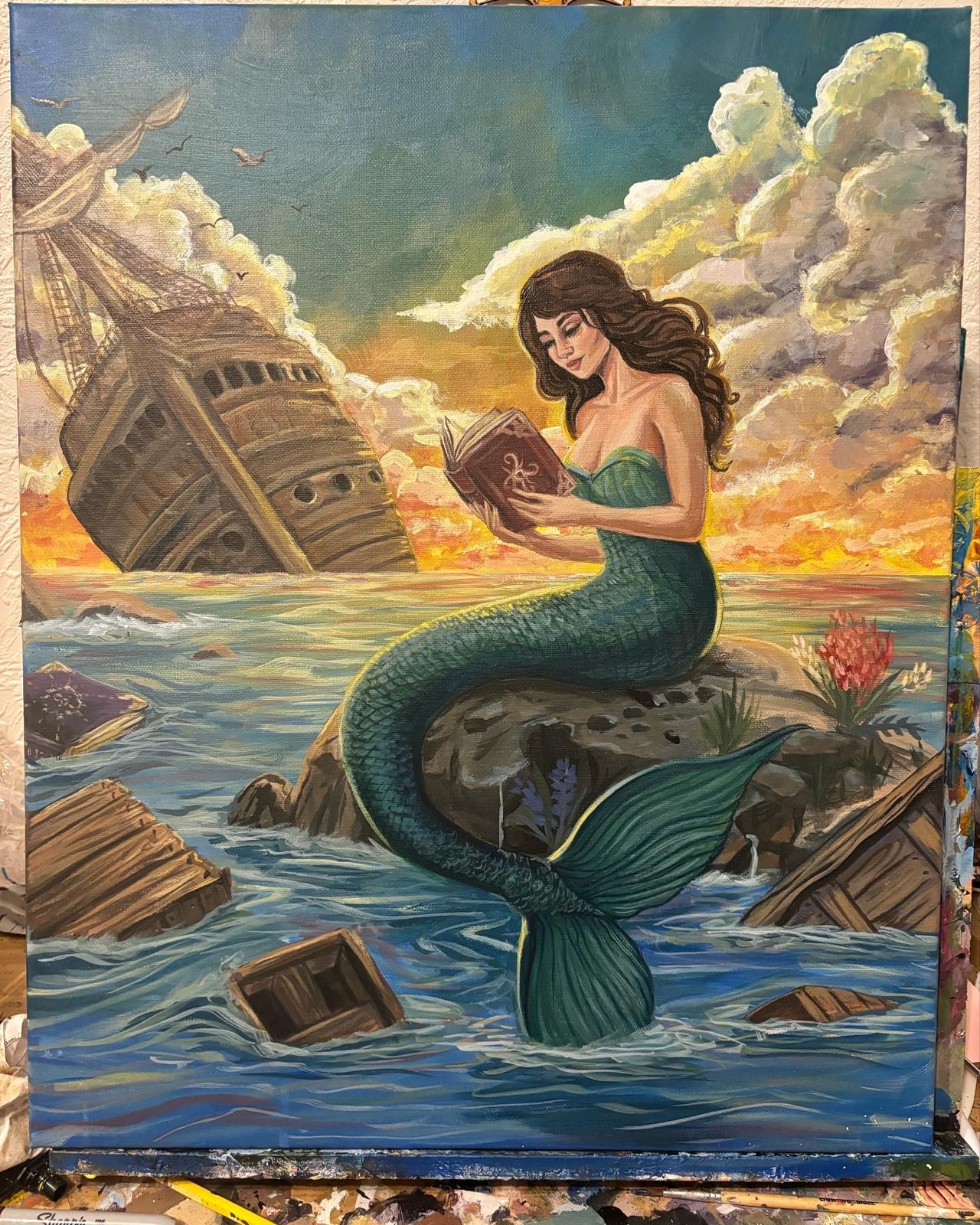Custom mermaid canvas painting