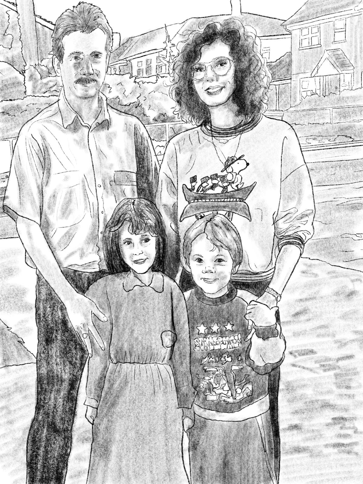 Custom digital art portrait of family