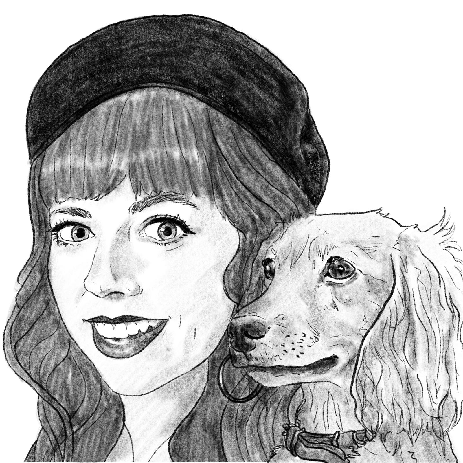 Custom digital art portrait of woman and dog
